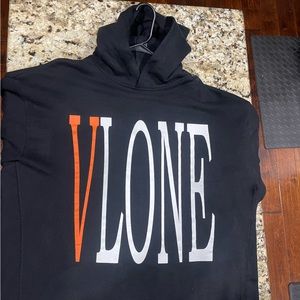 Original Vlone Pullover Cropped Hoodie Size XL Black and Orange